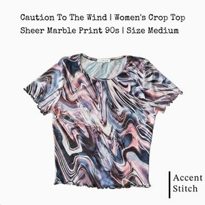 Caution To The Wind | Women’s Crop Top Sheer Marble Print 90s | Size Medium